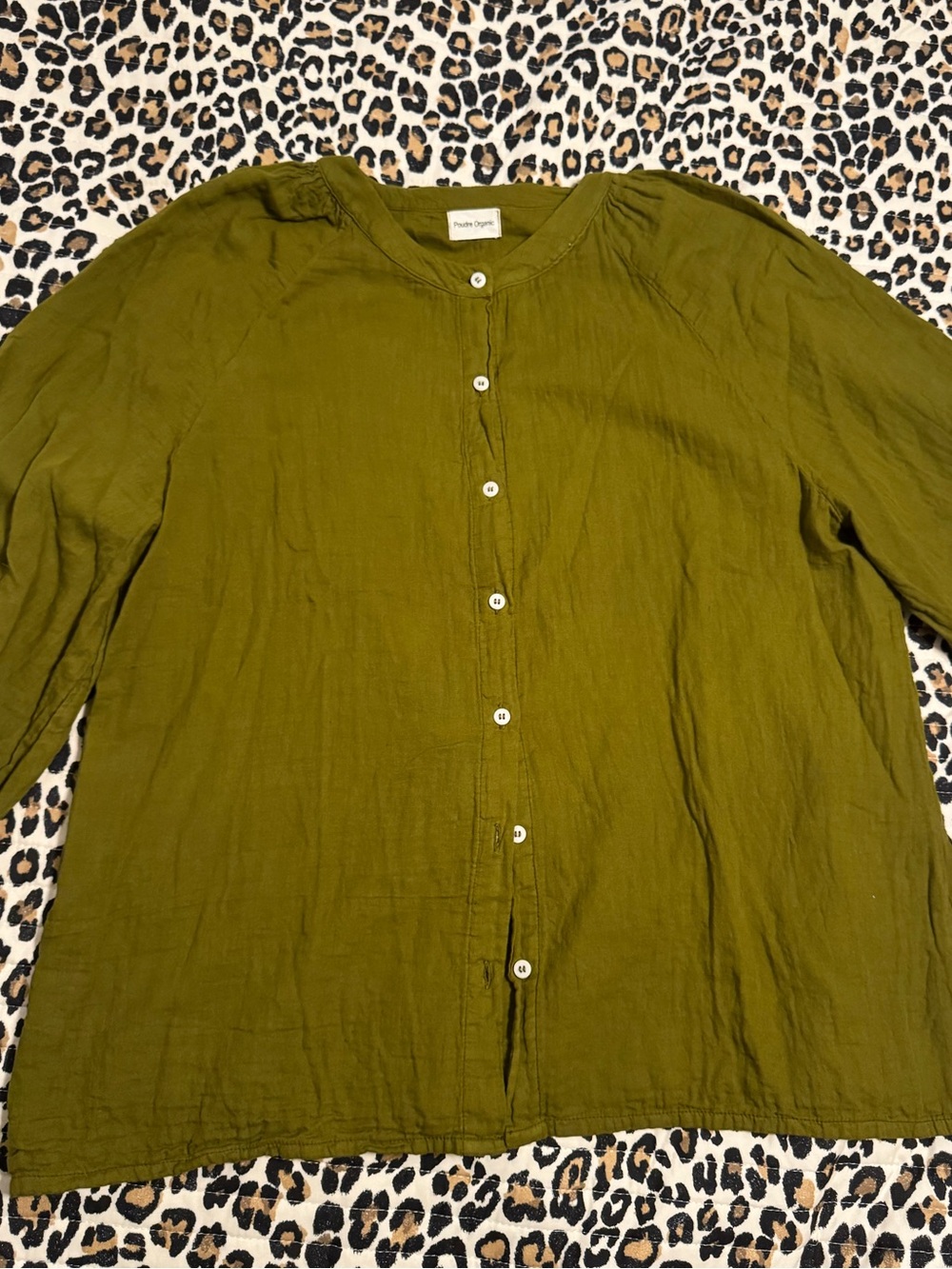 Poudre Organic Olive Green Button-Front Women's Top